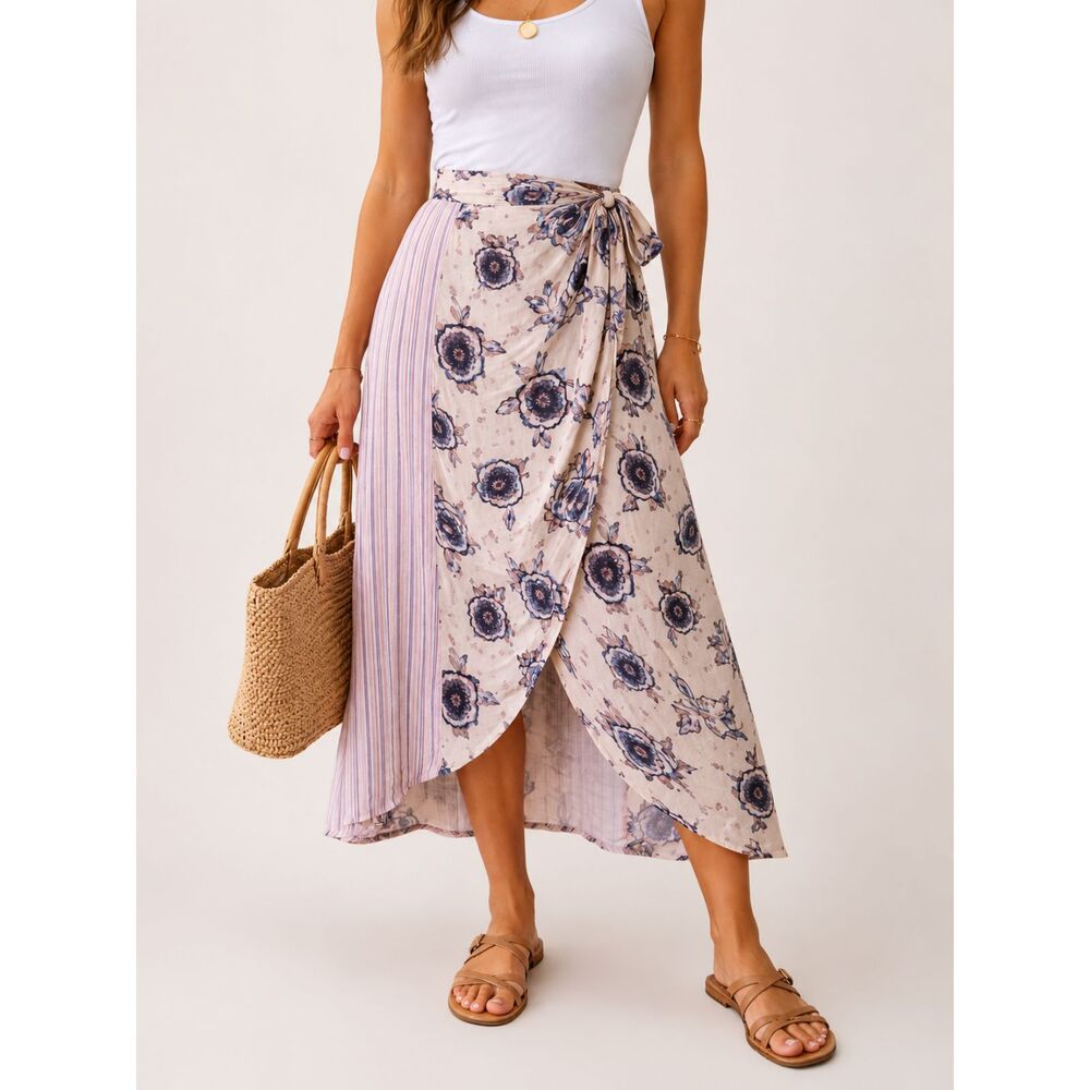Crimson Grace Floral Wrap Midi Skirt Tie Waist Boho Cottagecore Size Medium